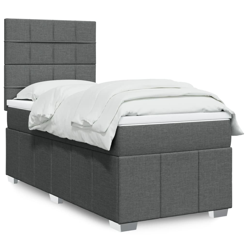 Boxspring met matras stof donkergrijs 100x200 cm – afbeelding 1