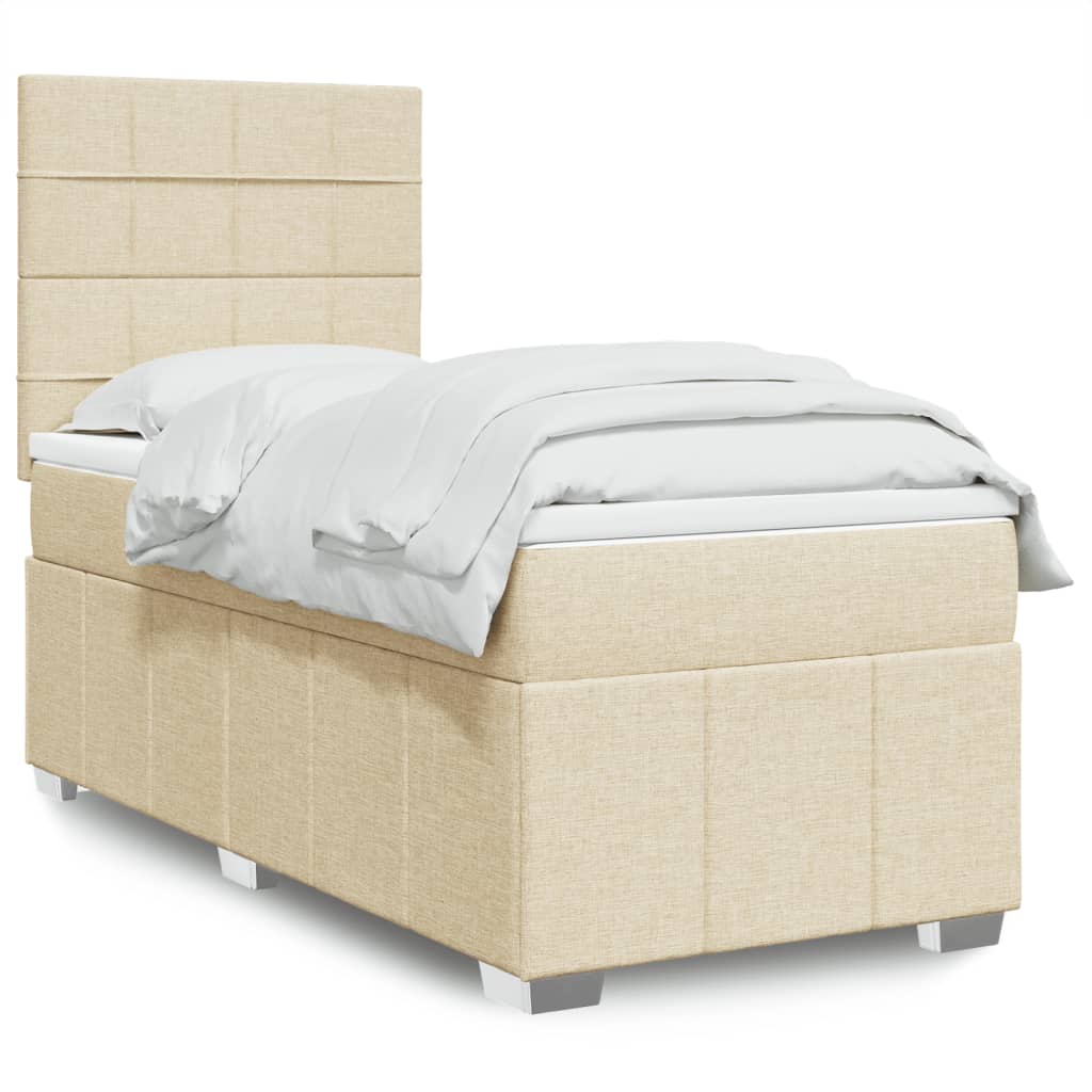 Boxspring met matras stof crèmekleurig 100x200 cm – afbeelding 1