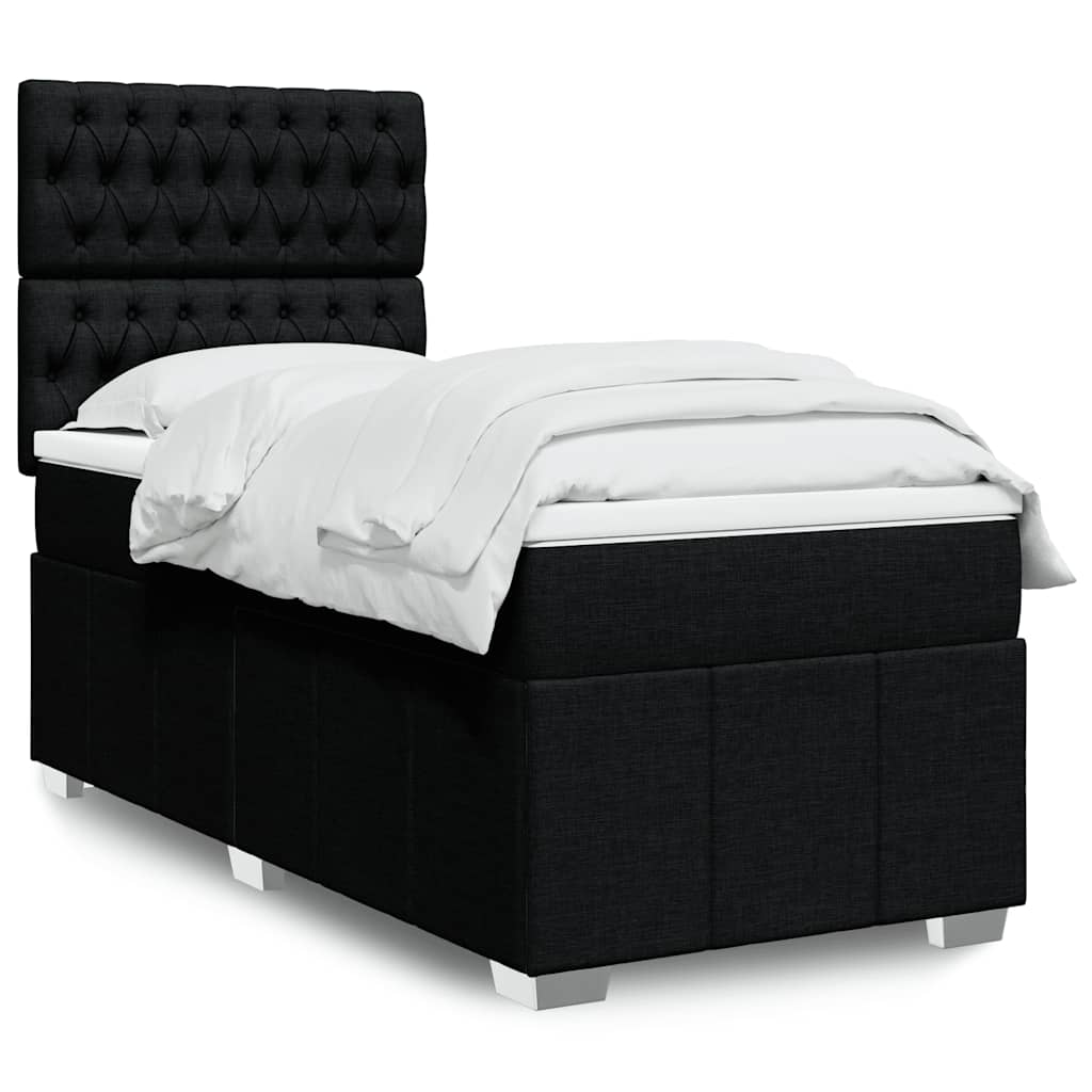 Boxspring met matras stof zwart 100x200 cm – afbeelding 1
