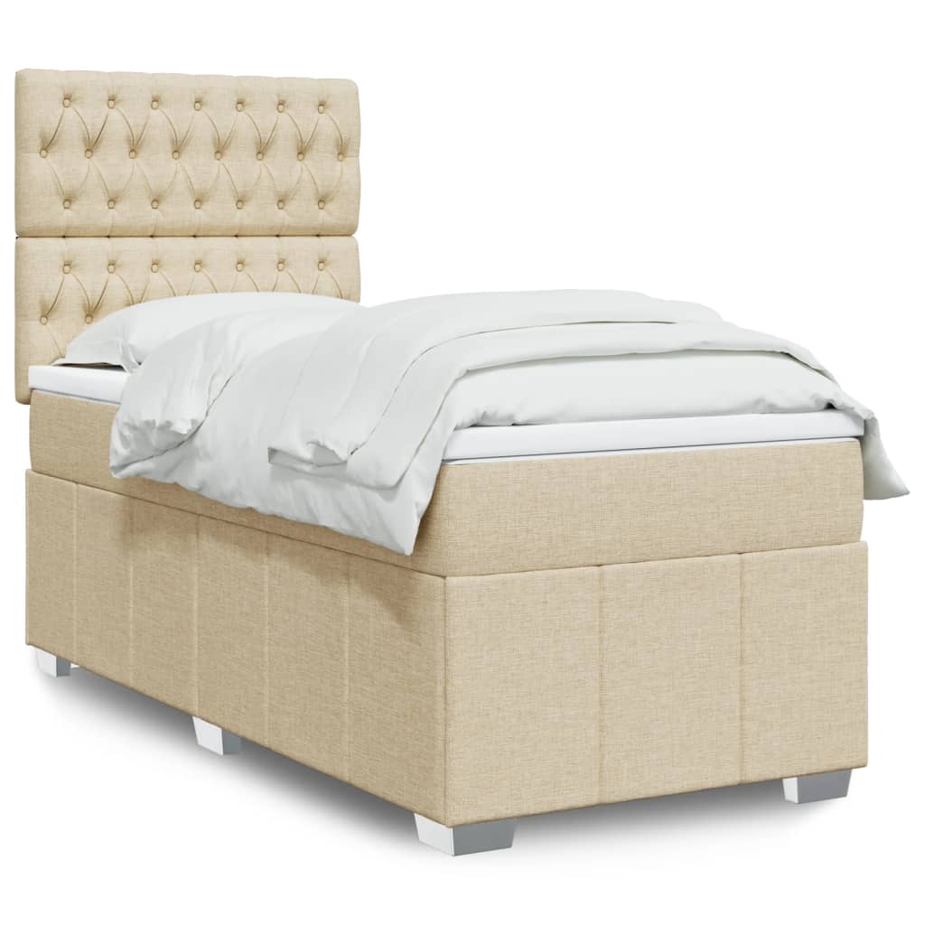 Boxspring met matras stof crèmekleurig 100x200 cm – afbeelding 1