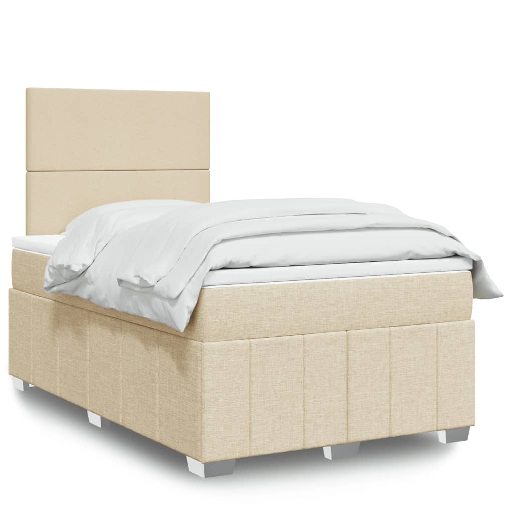 Boxspring met matras stof crèmekleurig 120x200 cm – afbeelding 1