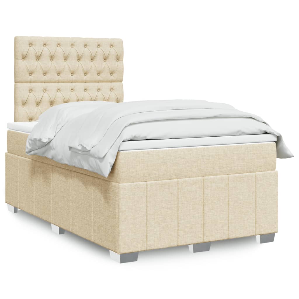 Boxspring met matras stof crèmekleurig 120x200 cm – afbeelding 1