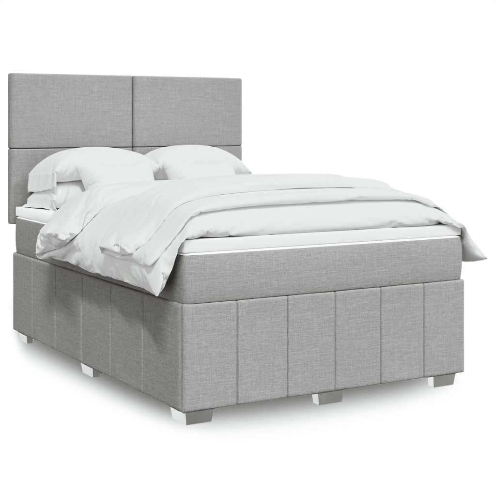 Boxspring met matras stof lichtgrijs 140x190 cm – afbeelding 1