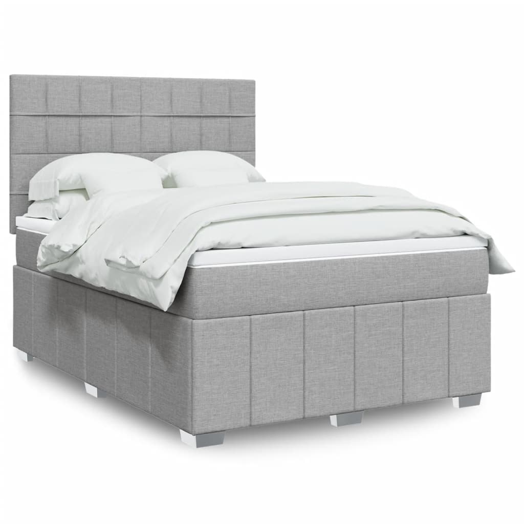 Boxspring met matras stof lichtgrijs 140x190 cm – afbeelding 1