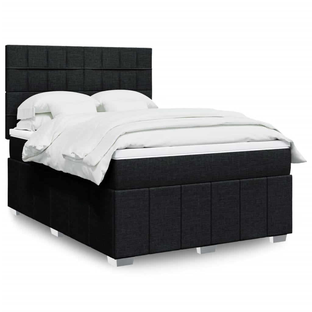 Boxspring met matras stof zwart 140x190 cm – afbeelding 1