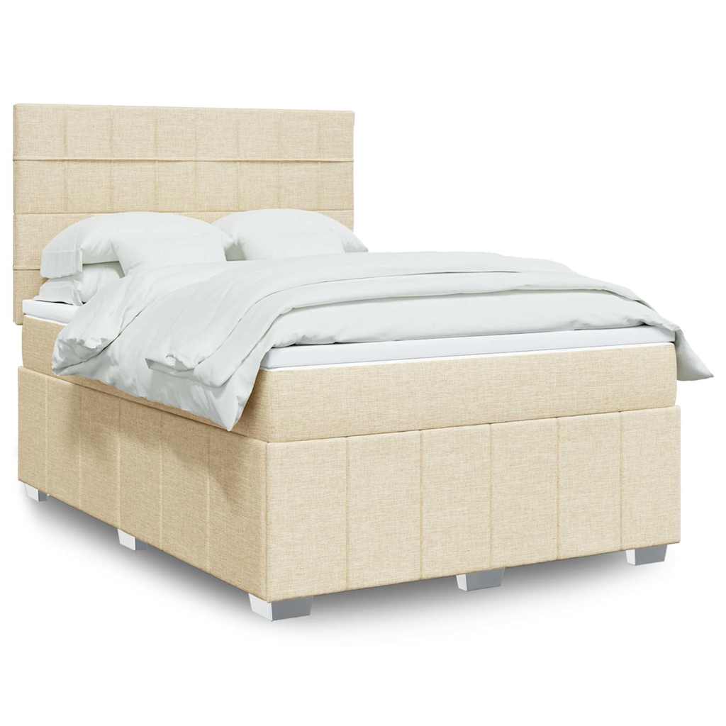 Boxspring met matras stof crèmekleurig 140x190 cm – afbeelding 1