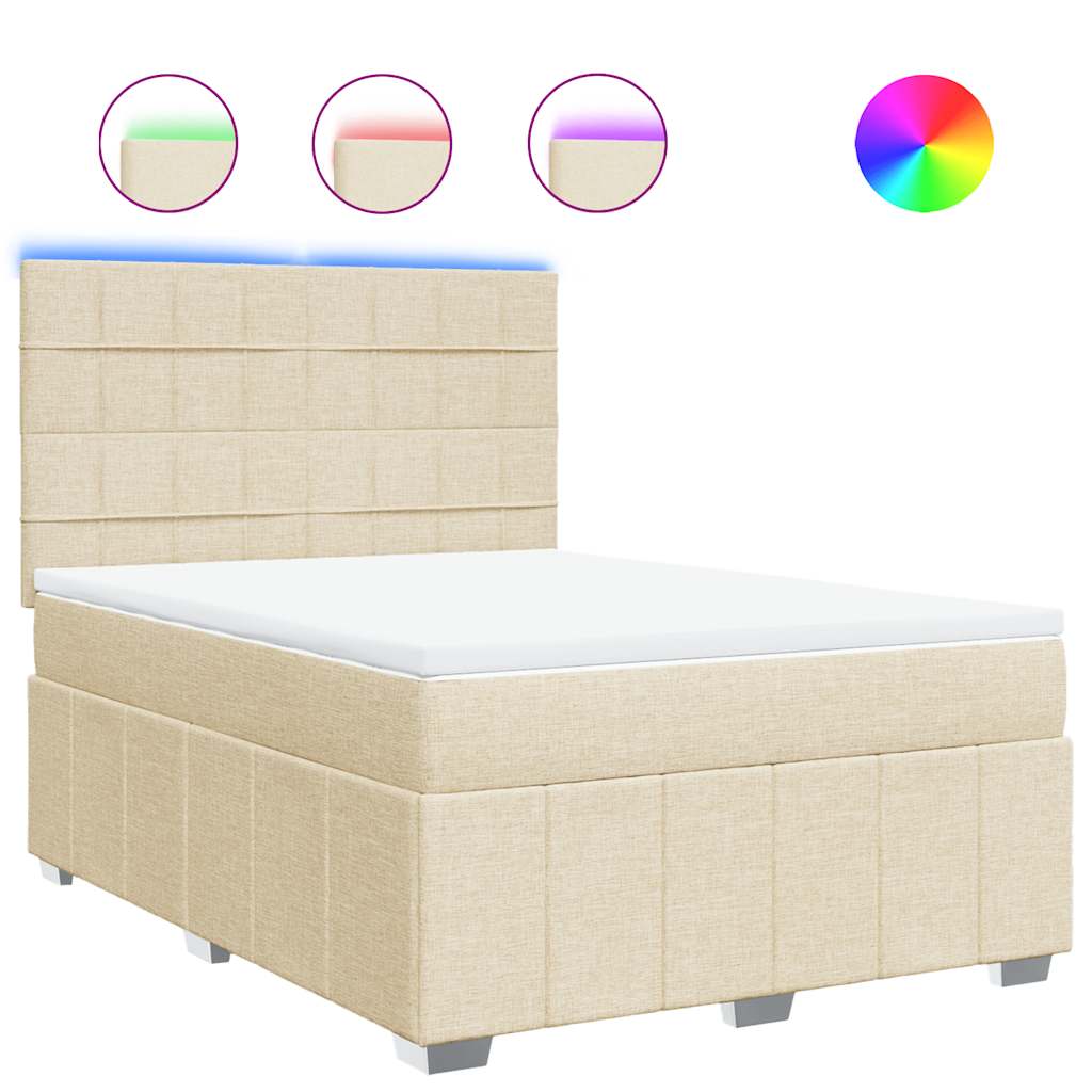 Boxspring met matras stof crèmekleurig 140x190 cm – afbeelding 2