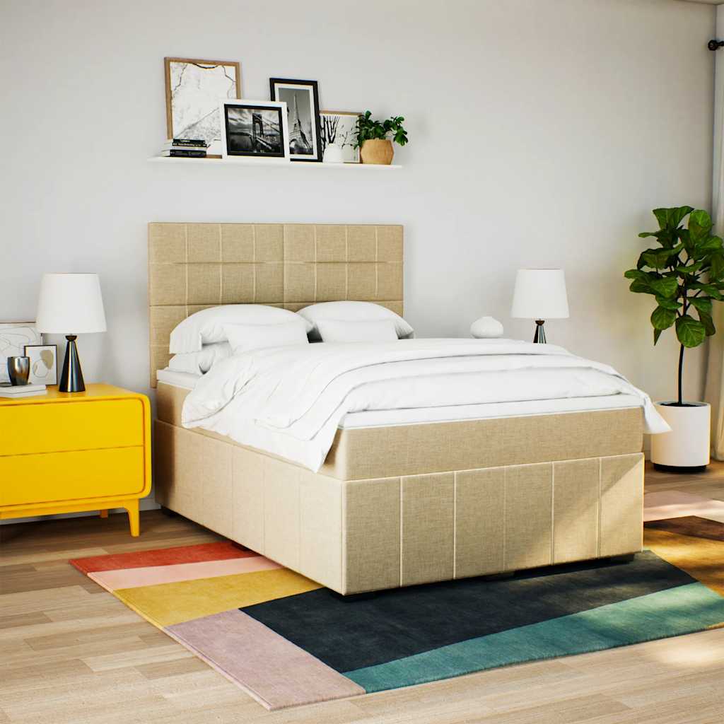 Boxspring met matras stof crèmekleurig 140x190 cm – afbeelding 5