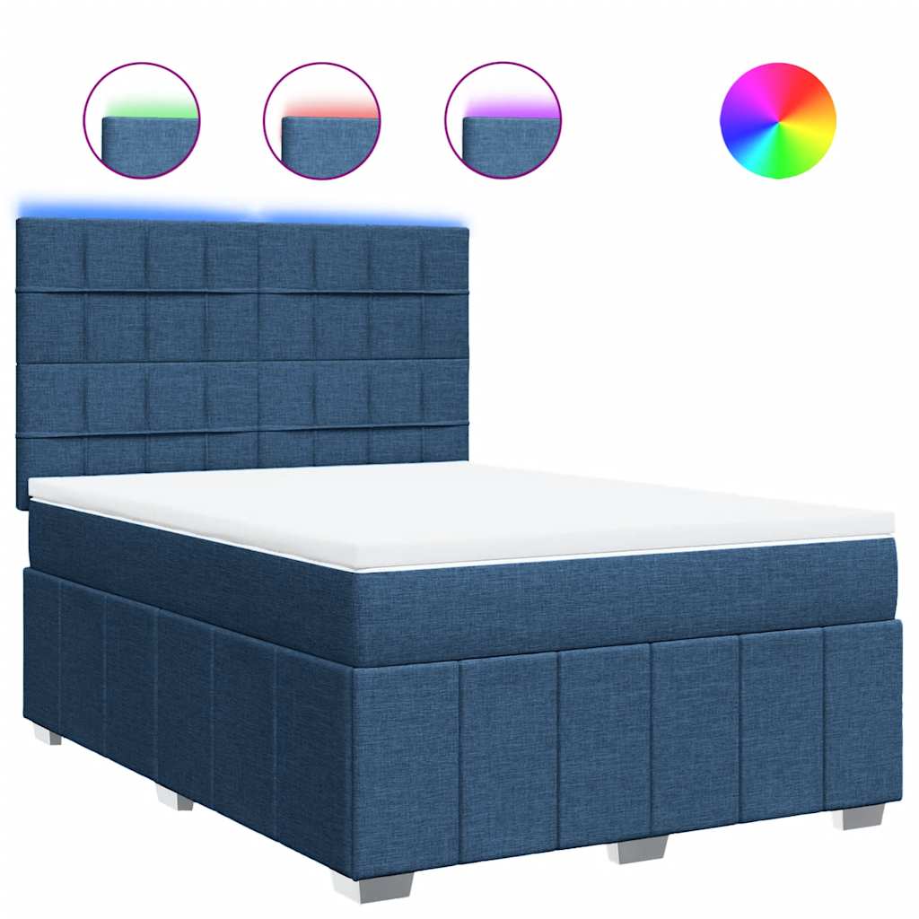 Boxspring met matras stof blauw 140x190 cm – afbeelding 2