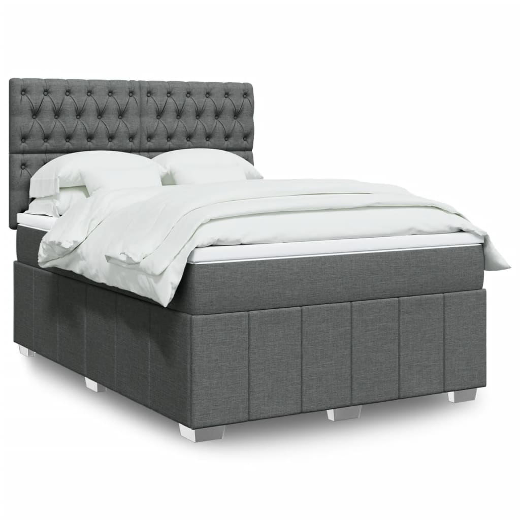 Boxspring met matras stof donkergrijs 140x190 cm – afbeelding 1