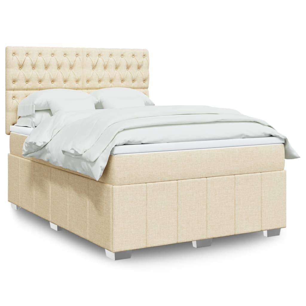 Boxspring met matras stof crèmekleurig 140x190 cm – afbeelding 1