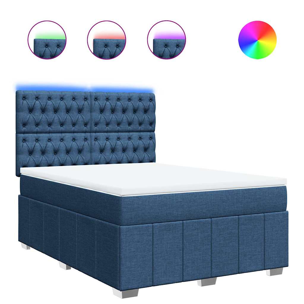 Boxspring met matras stof blauw 140x190 cm – afbeelding 2