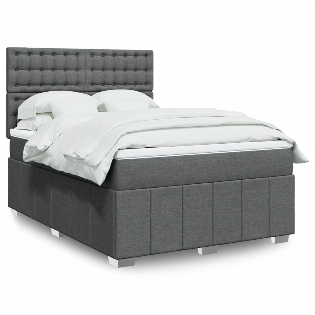 Boxspring met matras stof donkergrijs 140x190 cm – afbeelding 1