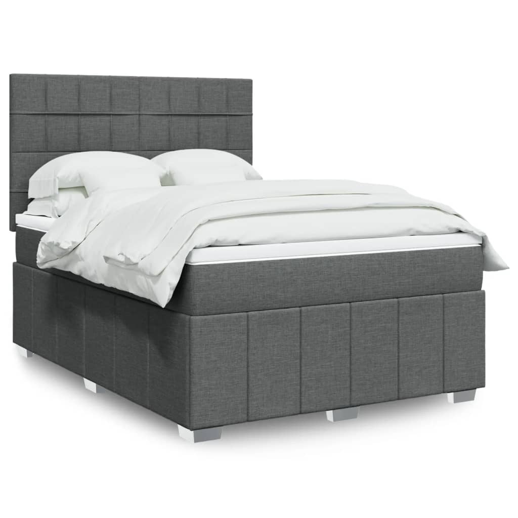 Boxspring met matras stof donkergrijs 140x200 cm – afbeelding 1