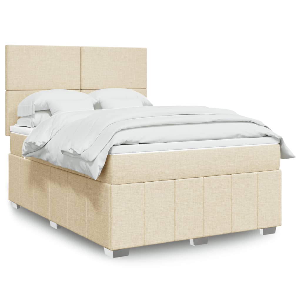 Boxspring met matras stof crèmekleurig 160x200 cm – afbeelding 1