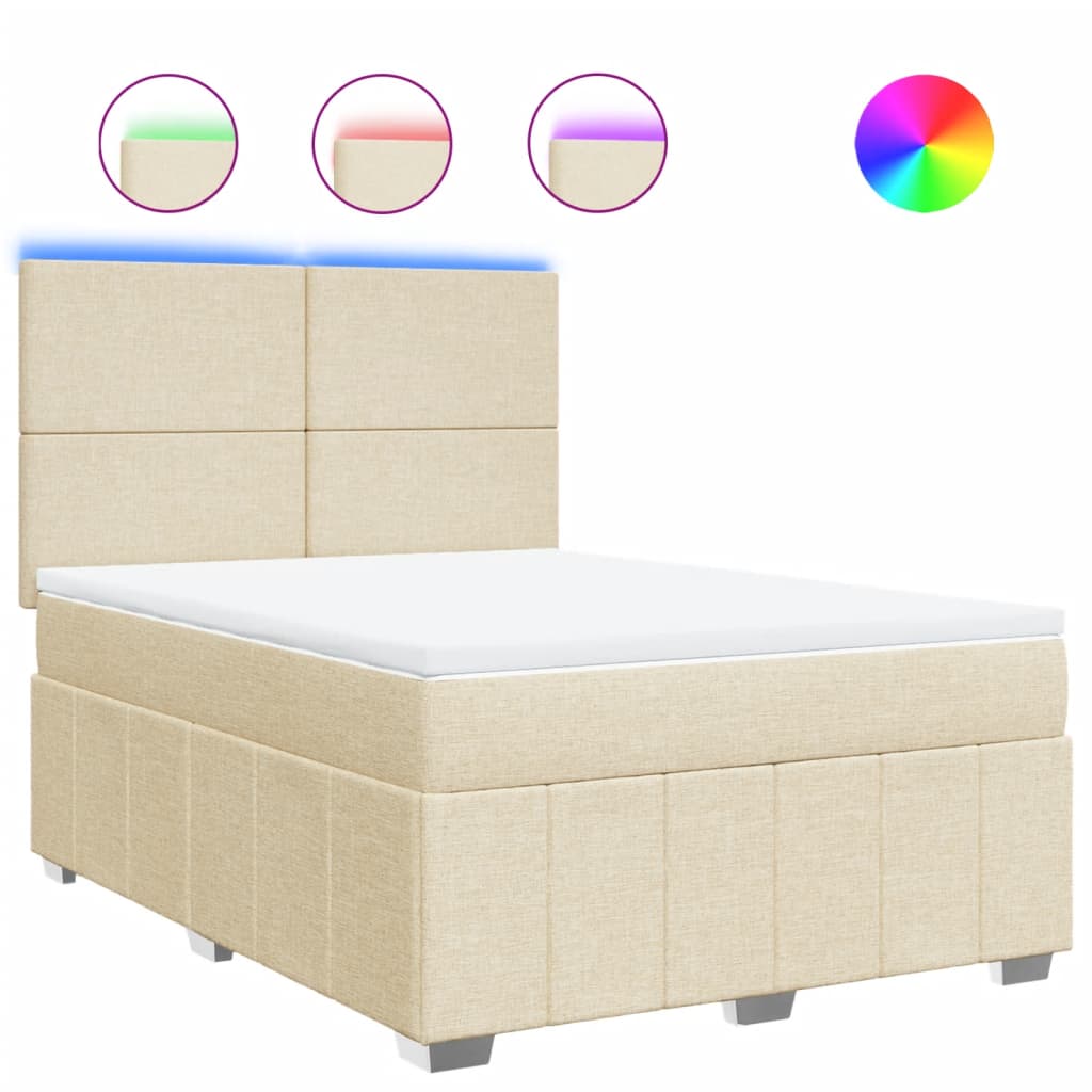 Boxspring met matras stof crèmekleurig 160x200 cm – afbeelding 2