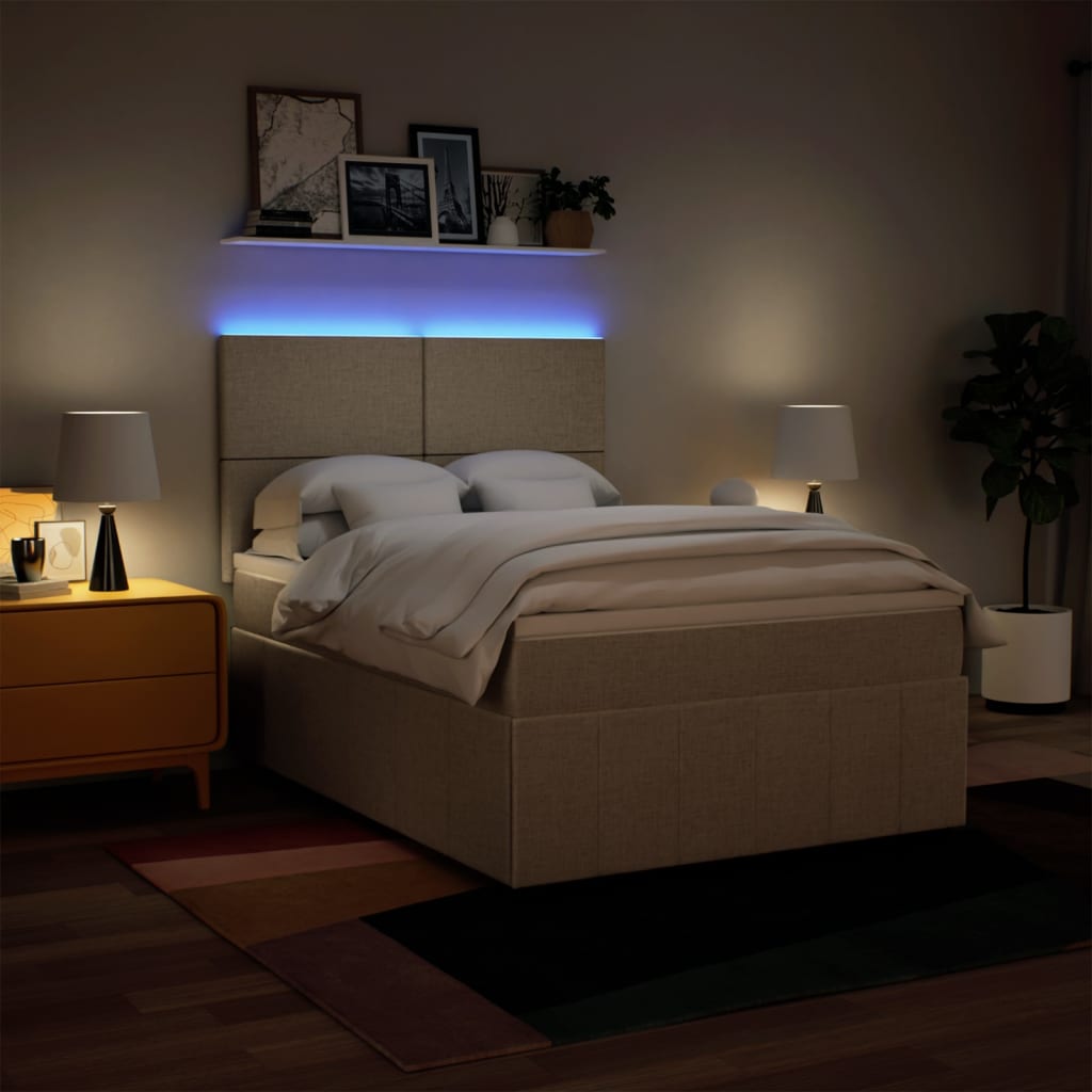 Boxspring met matras stof crèmekleurig 160x200 cm – afbeelding 4