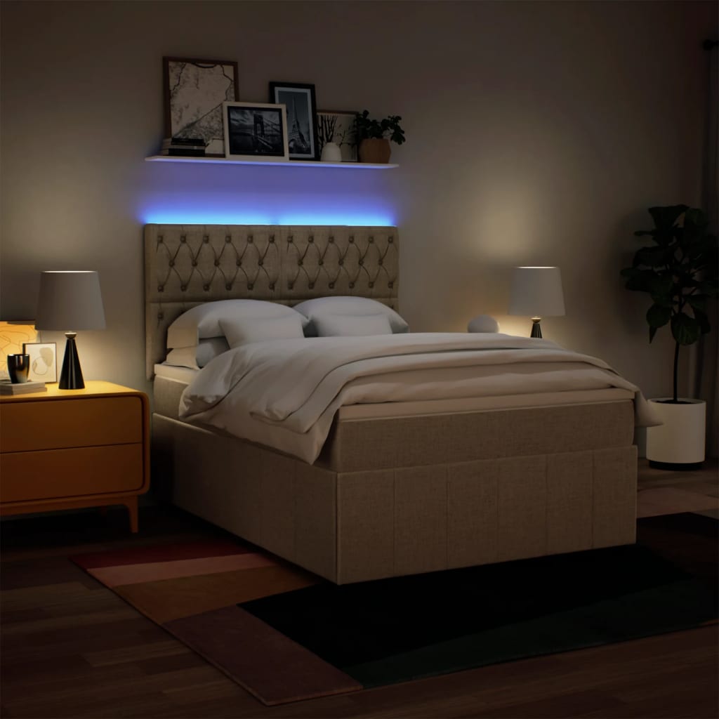 Boxspring met matras stof crèmekleurig 160x200 cm – afbeelding 4