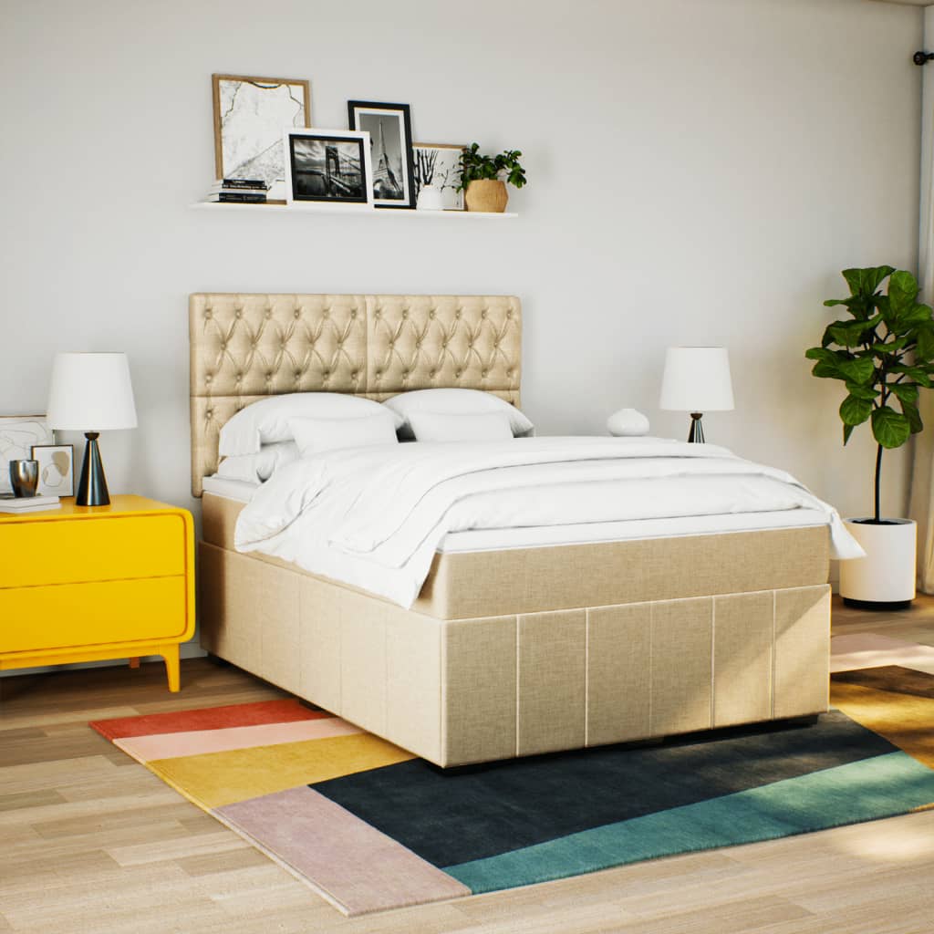 Boxspring met matras stof crèmekleurig 160x200 cm – afbeelding 5