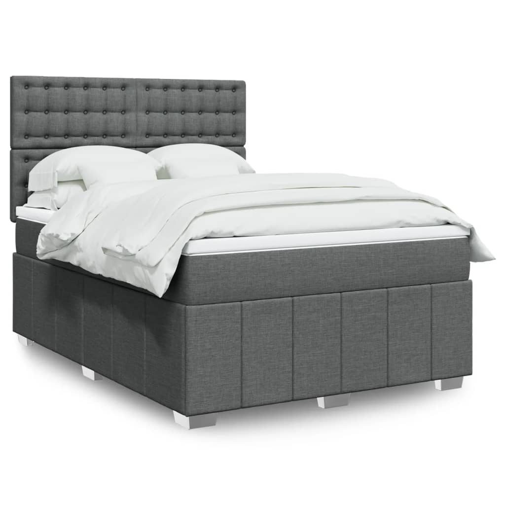 Boxspring met matras stof donkergrijs 160x200 cm – afbeelding 1