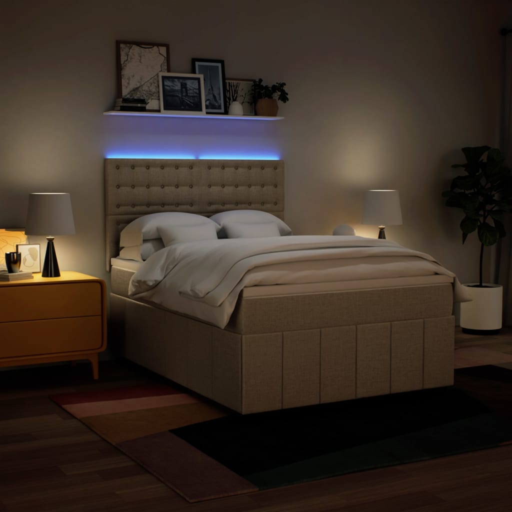 Boxspring met matras stof crèmekleurig 160x200 cm – afbeelding 4
