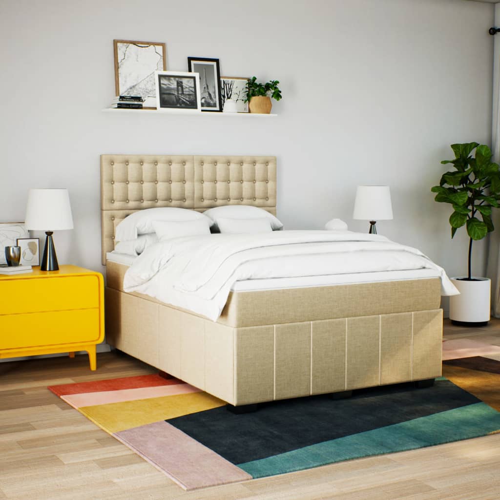 Boxspring met matras stof crèmekleurig 160x200 cm – afbeelding 5