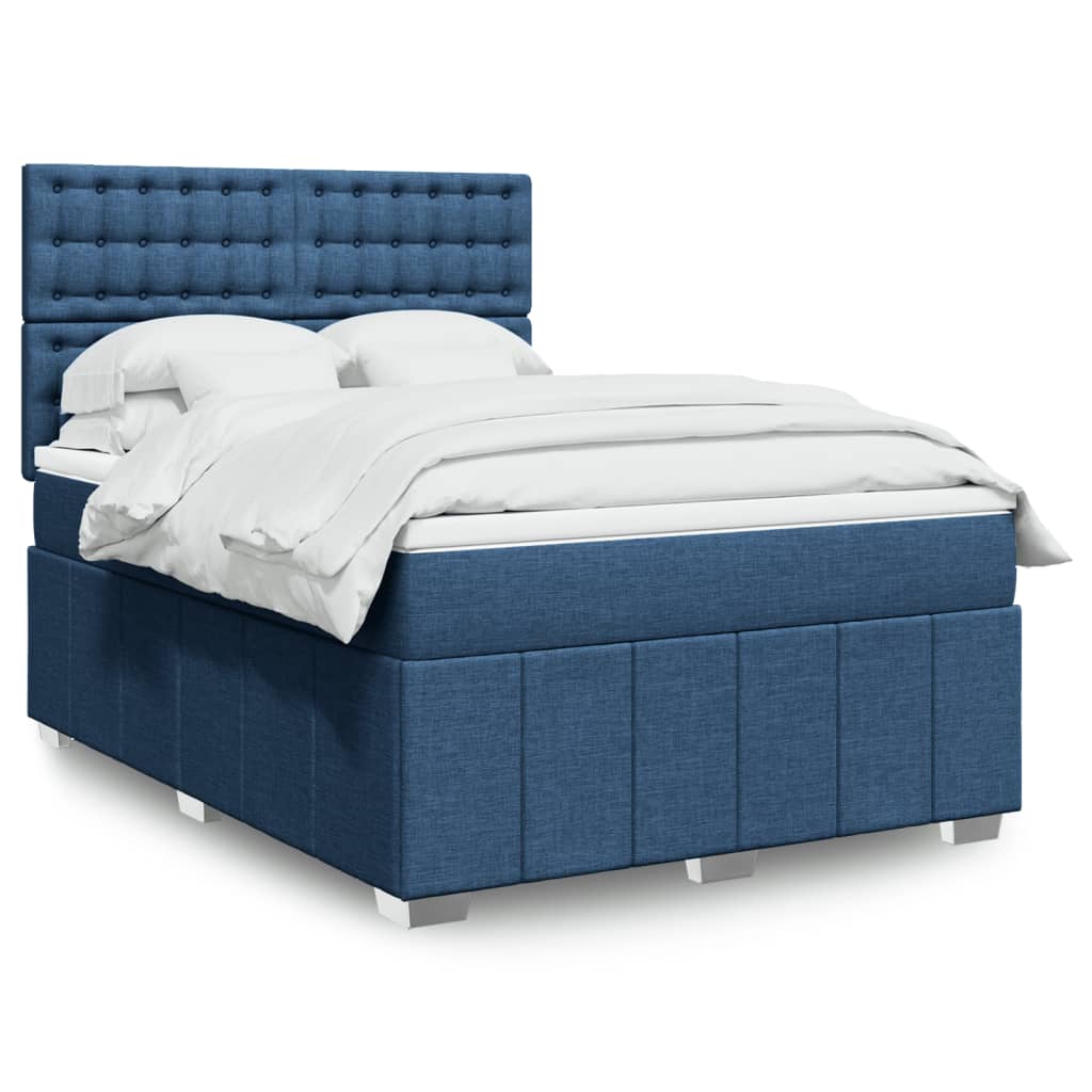 Boxspring met matras stof blauw 160x200 cm – afbeelding 1