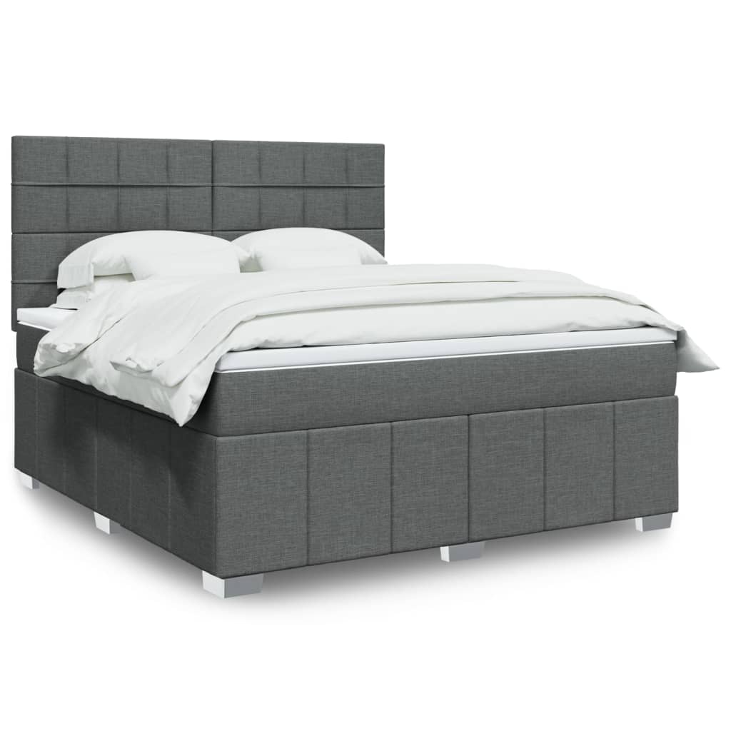 Boxspring met matras stof donkergrijs 180x200 cm – afbeelding 1