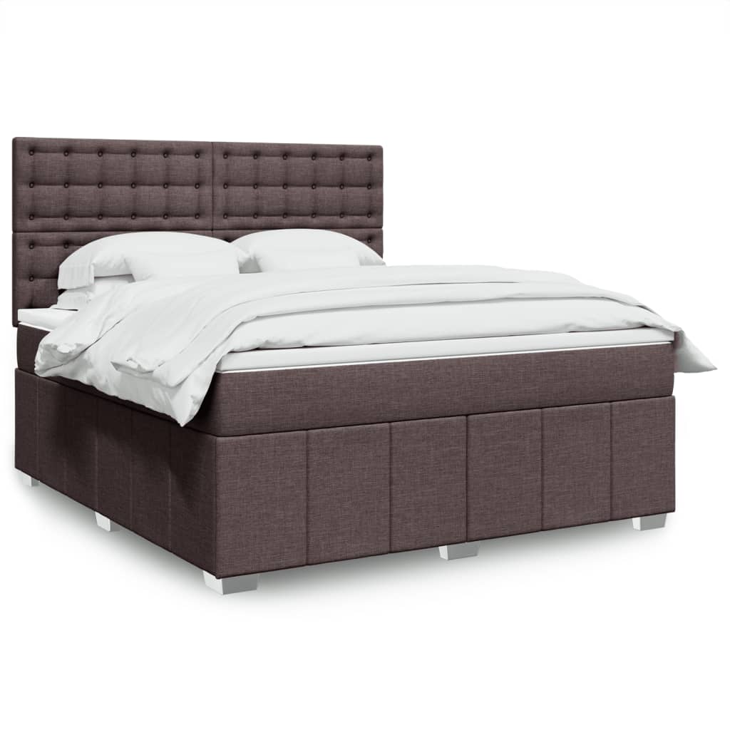 Boxspring met matras stof donkerbruin 180x200 cm – afbeelding 1