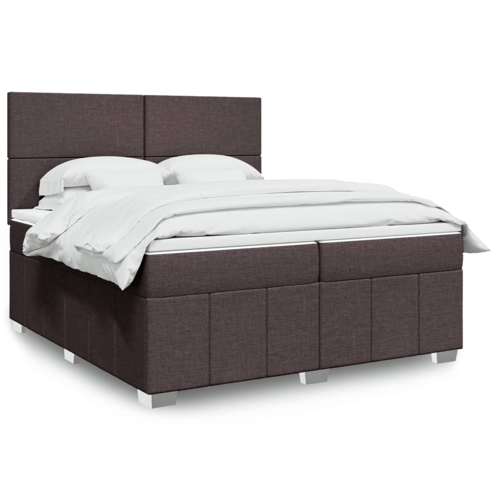 Boxspring met matras stof donkerbruin 200x200 cm – afbeelding 1