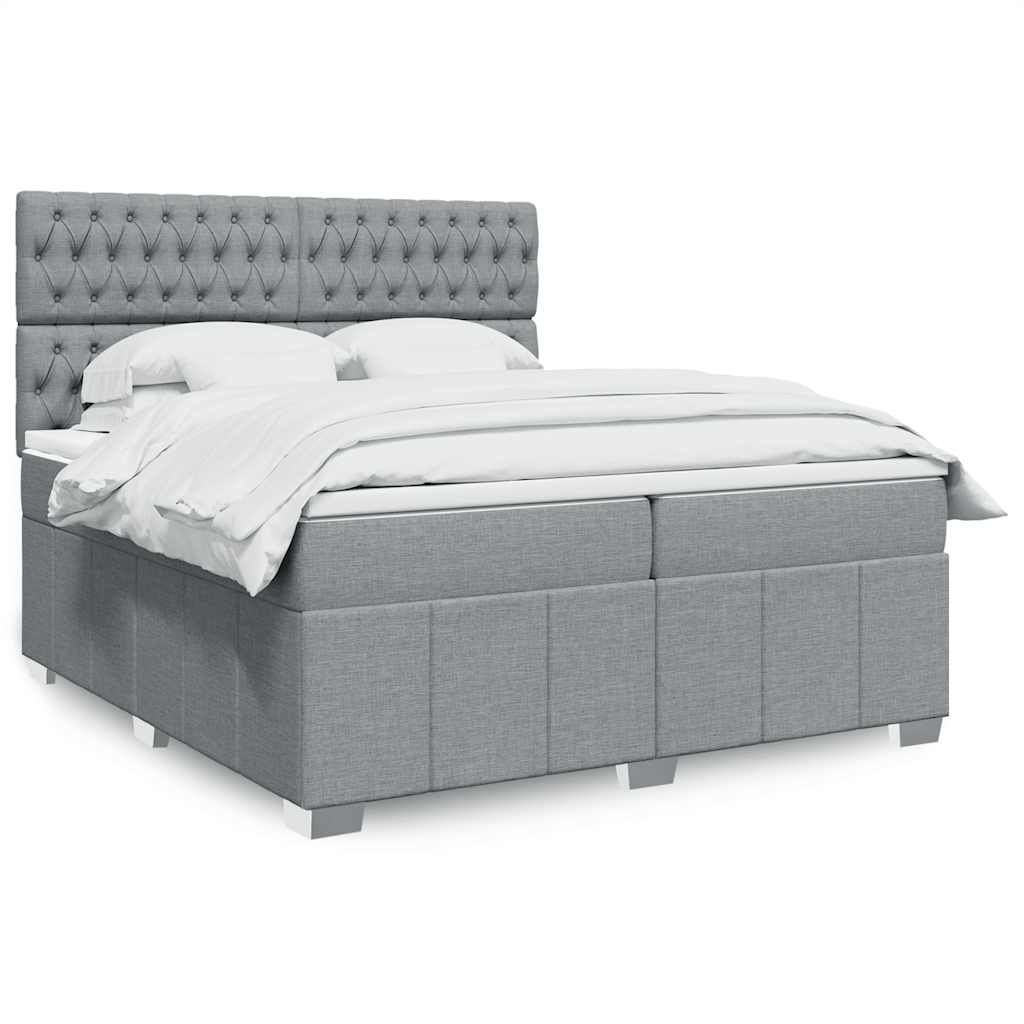 Boxspring met matras stof lichtgrijs 200x200 cm – afbeelding 1