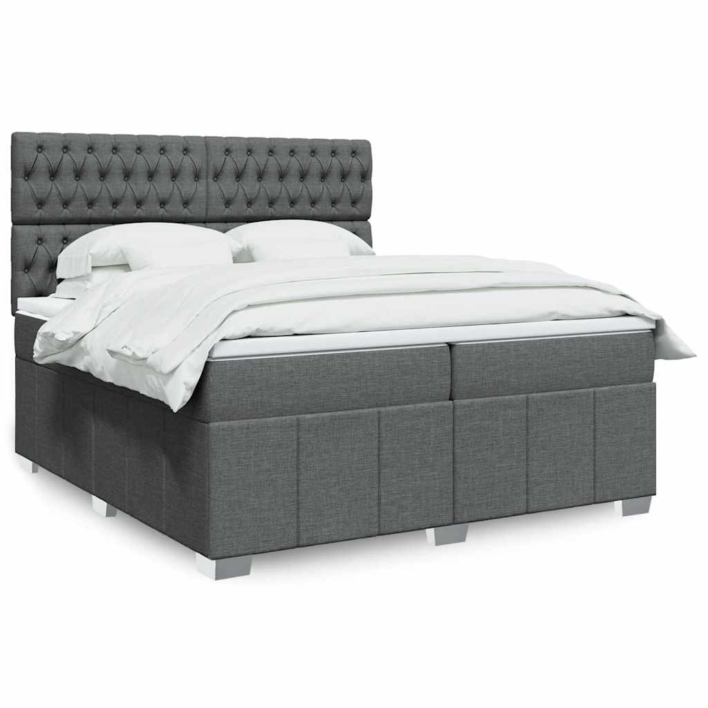 Boxspring met matras stof donkergrijs 200x200 cm – afbeelding 1