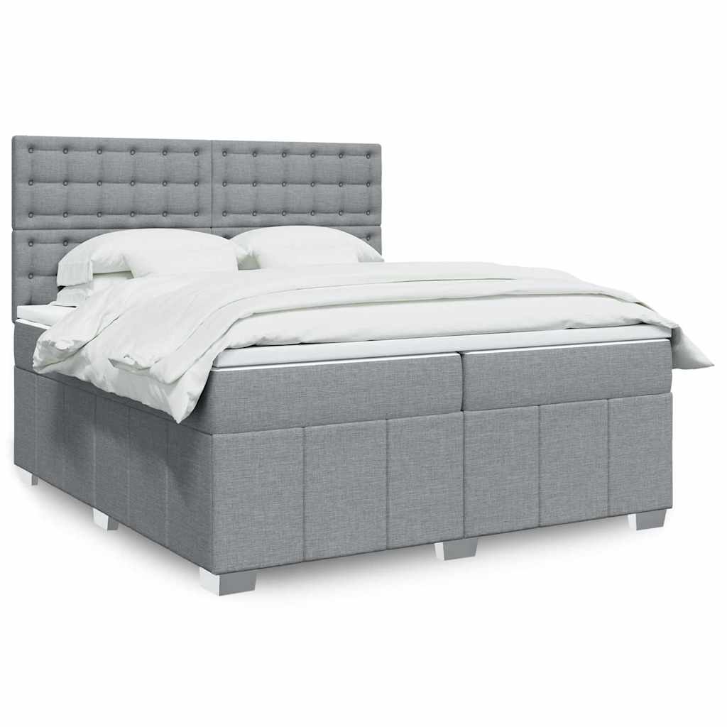 Boxspring met matras stof lichtgrijs 200x200 cm – afbeelding 1