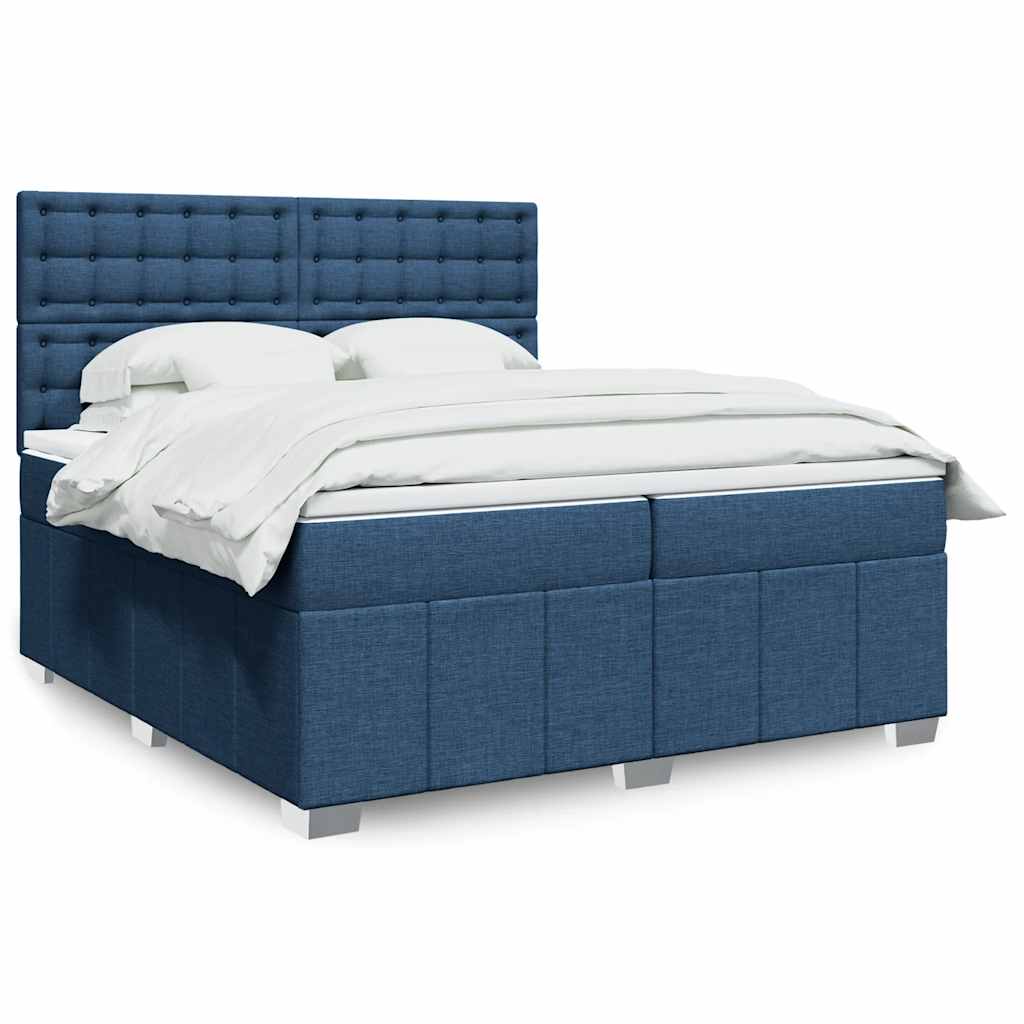 Boxspring met matras stof blauw 200x200 cm – afbeelding 1