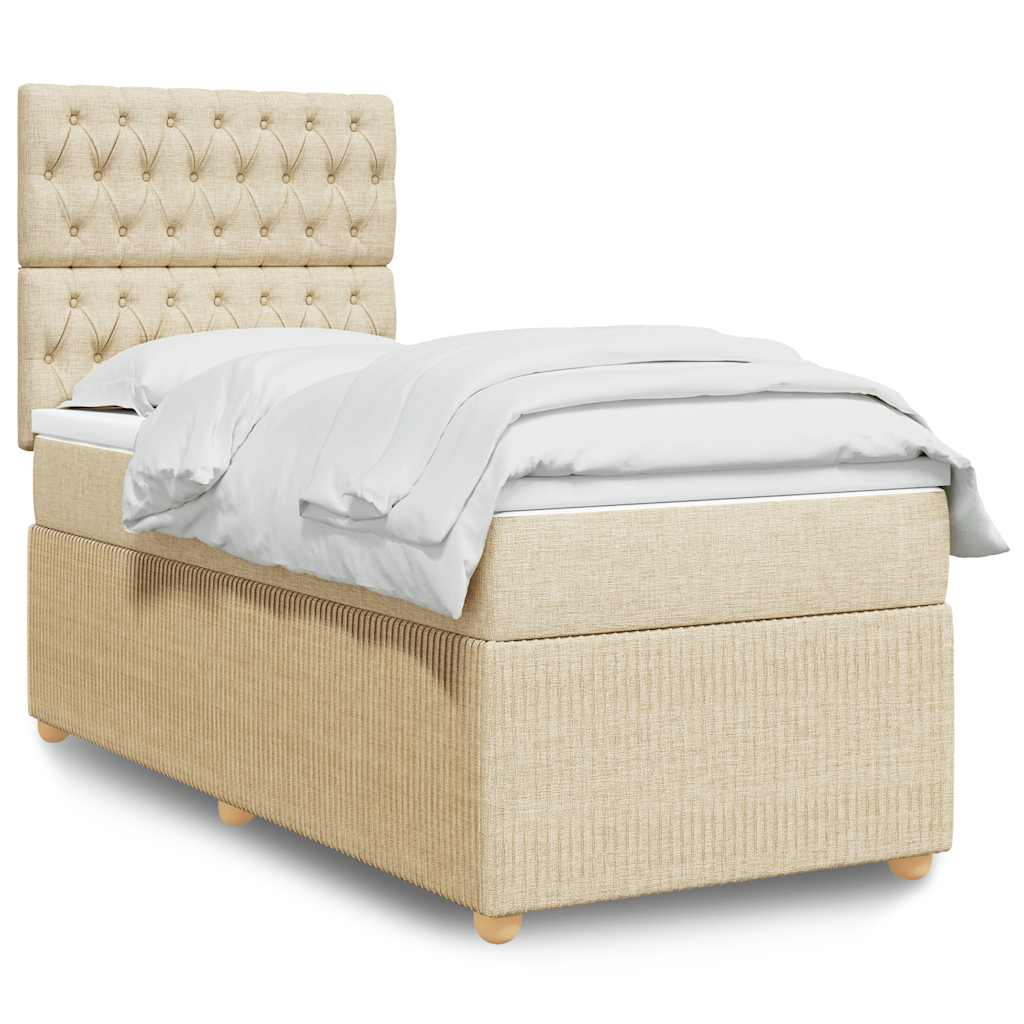 Boxspring met matras stof crèmekleurig 80x200 cm – afbeelding 1