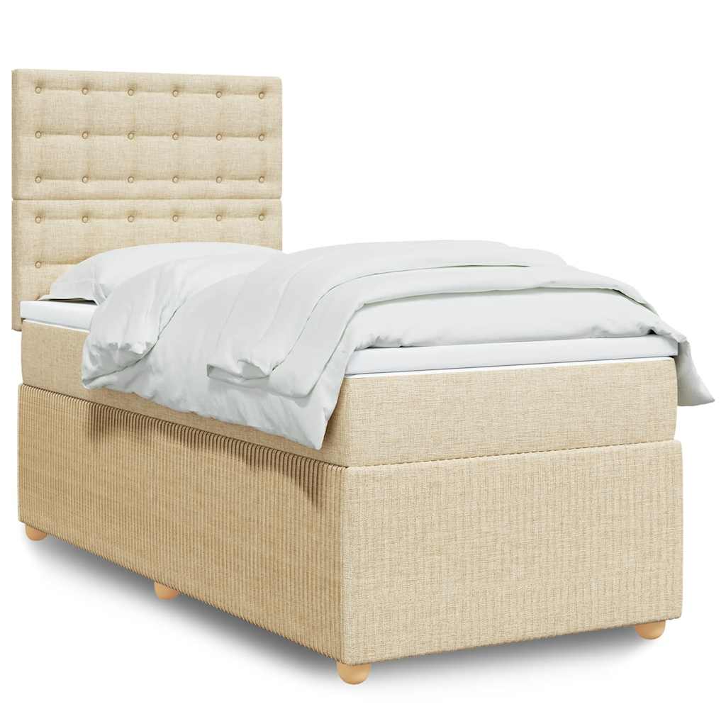 Boxspring met matras stof crèmekleurig 80x200 cm – afbeelding 1