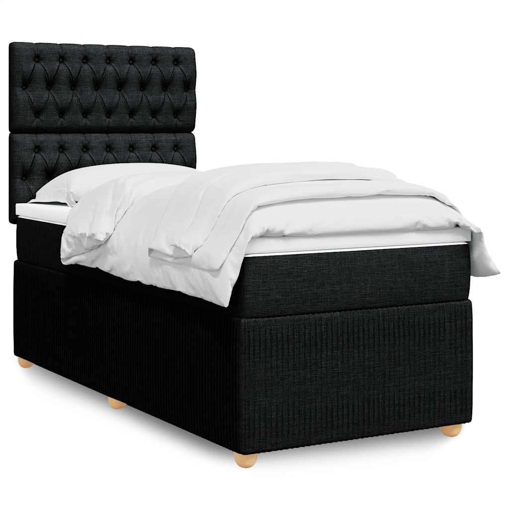 Boxspring met matras stof zwart 90x190 cm – afbeelding 1