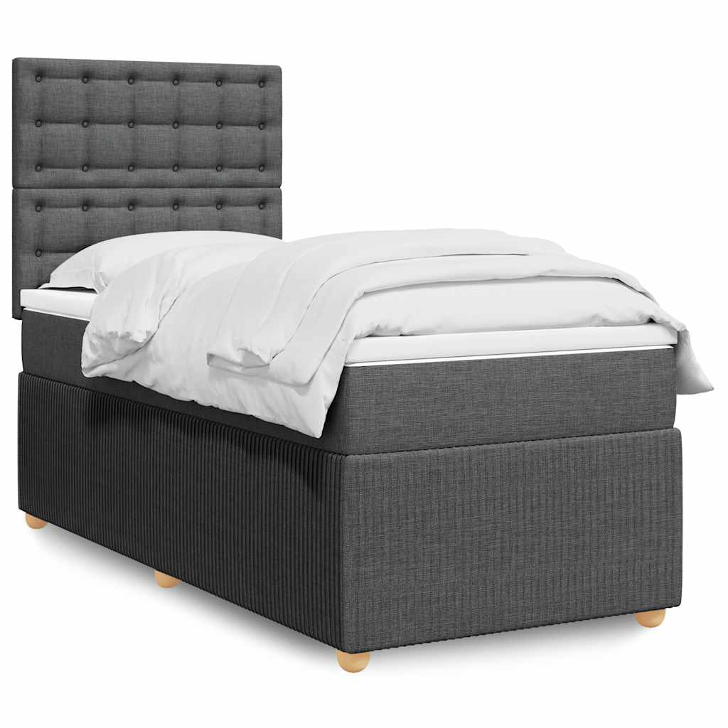 Boxspring met matras stof donkergrijs 90x190 cm – afbeelding 1
