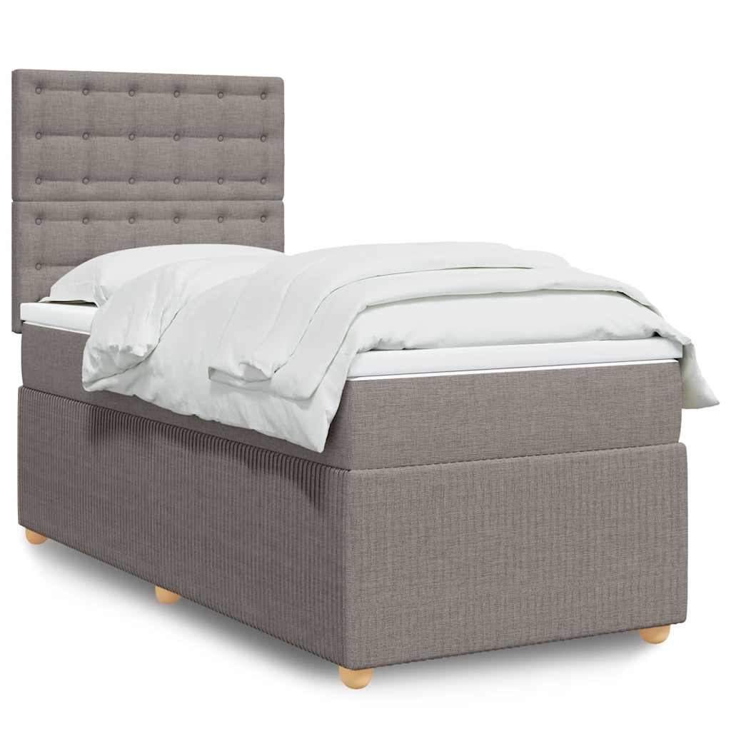 Boxspring met matras stof taupe 90x190 cm – afbeelding 1