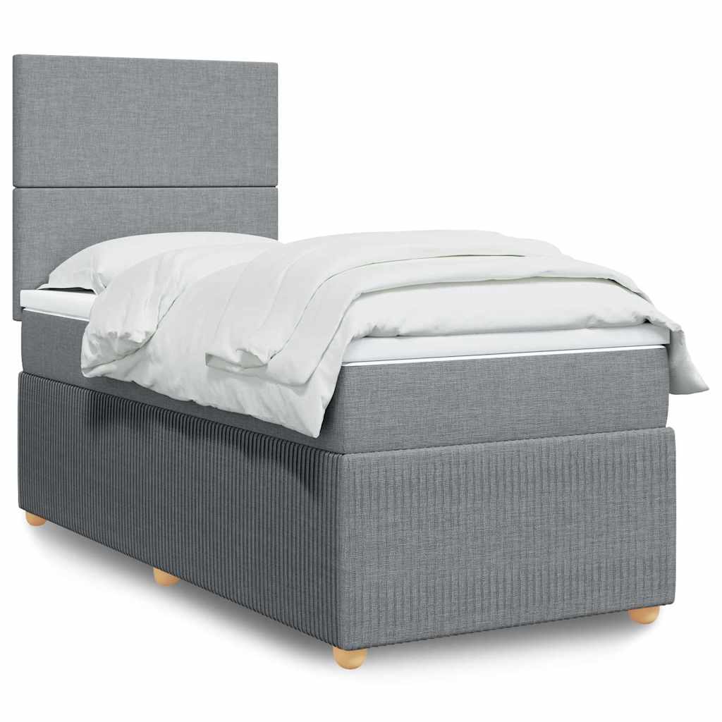 Boxspring met matras stof lichtgrijs 90x200 cm – afbeelding 1