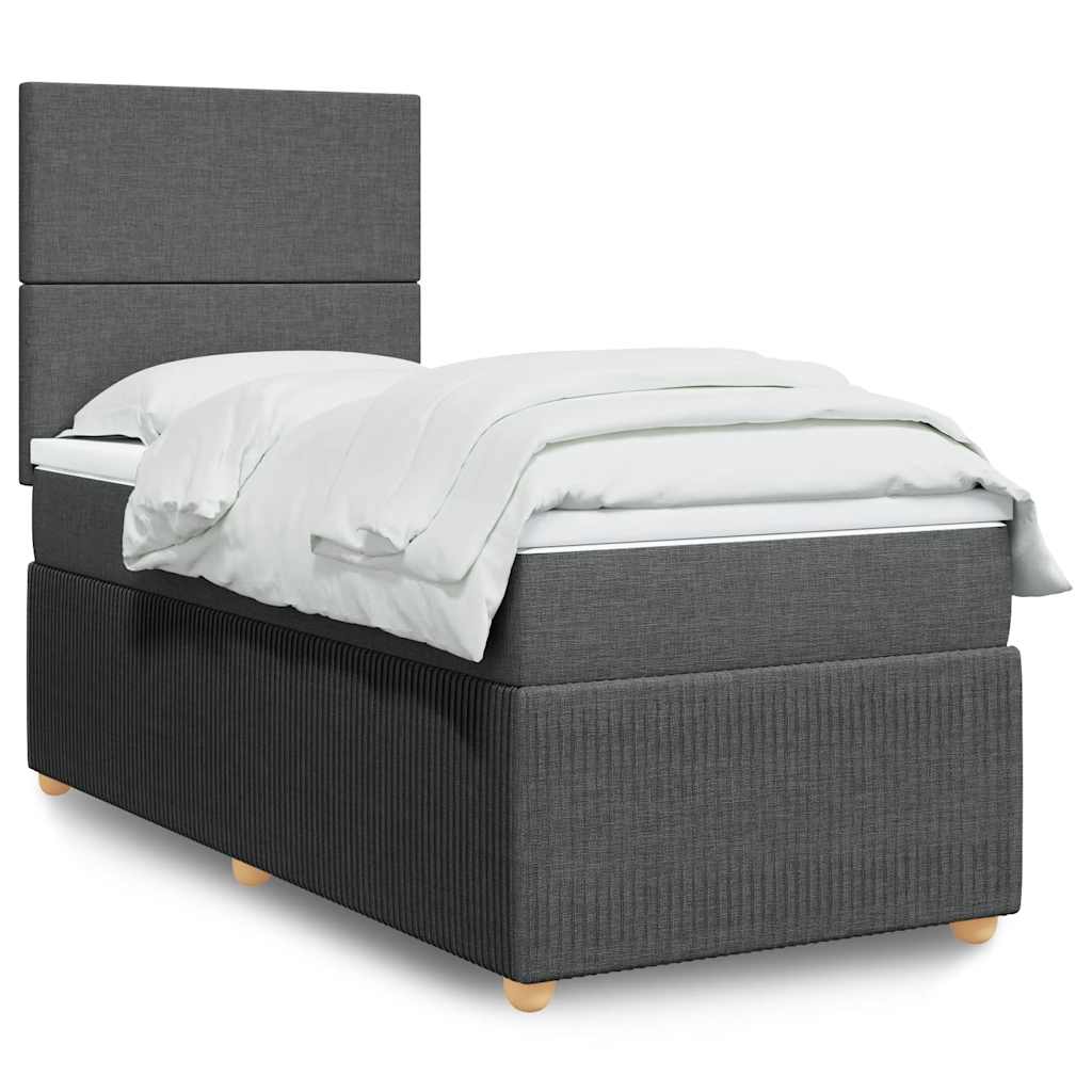 Boxspring met matras stof donkergrijs 90x200 cm – afbeelding 1