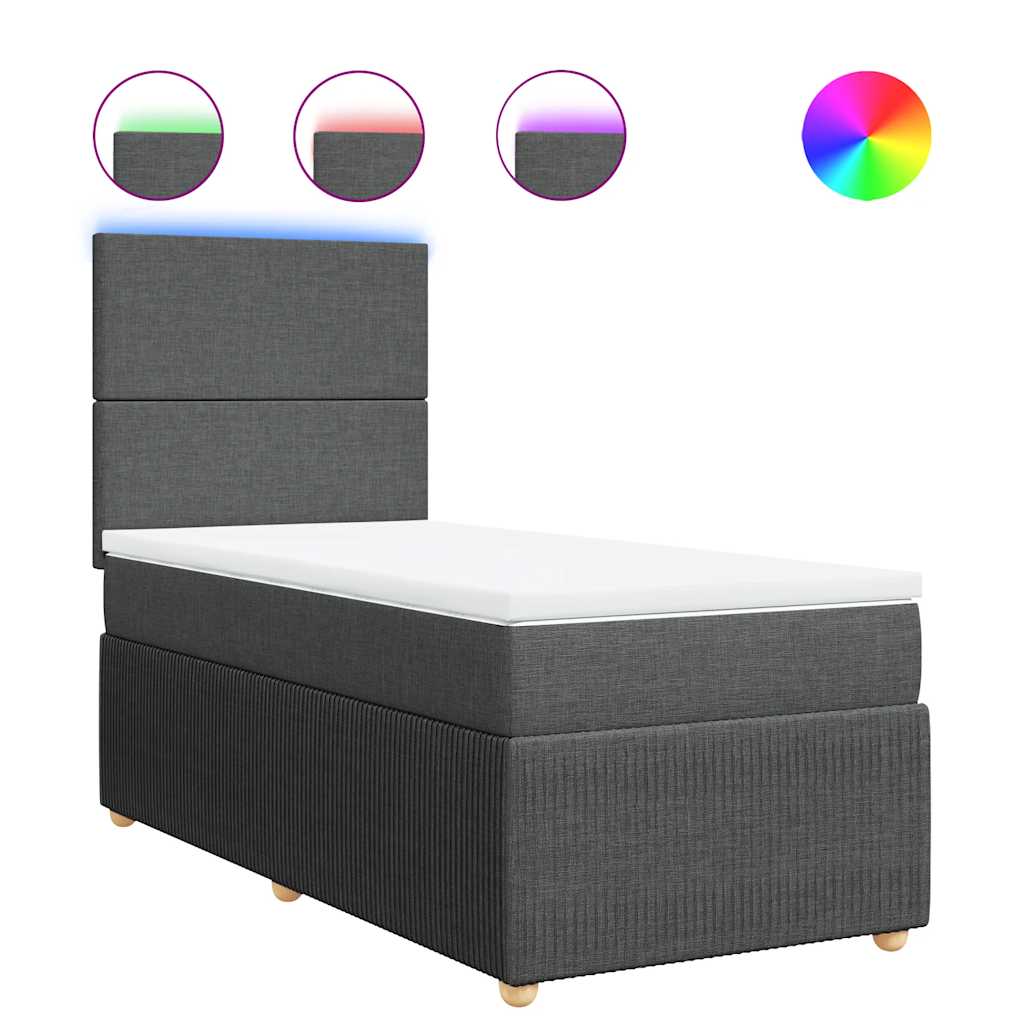 Boxspring met matras stof donkergrijs 90x200 cm – afbeelding 2