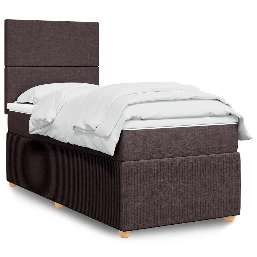 Boxspring met matras stof donkerbruin 90x200 cm – afbeelding 1