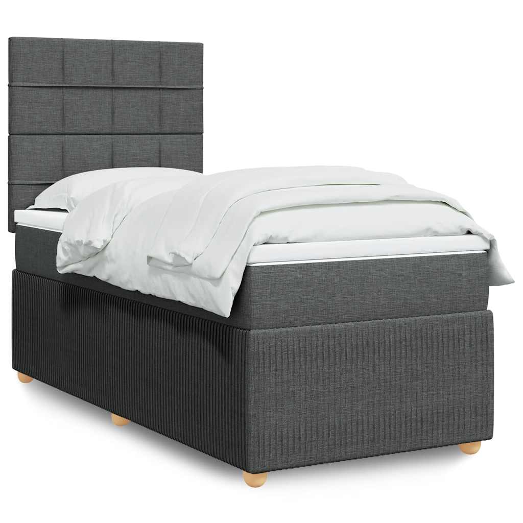 Boxspring met matras stof donkergrijs 90x200 cm – afbeelding 1