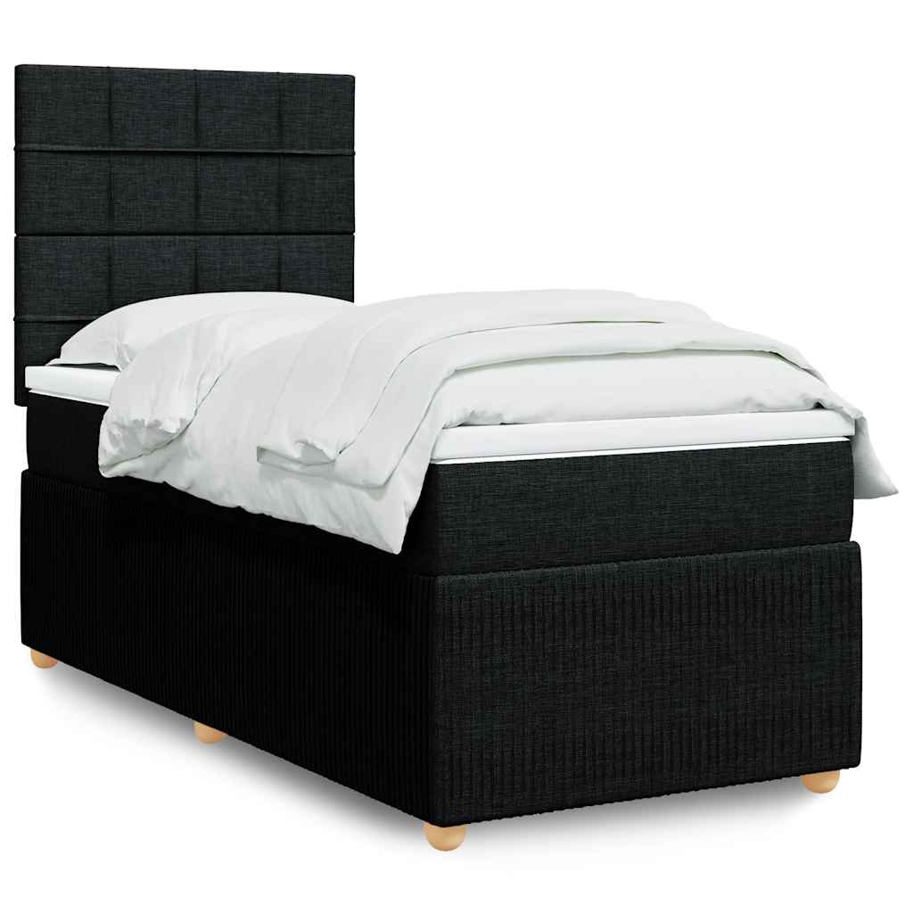 Boxspring met matras stof zwart 90x200 cm – afbeelding 1
