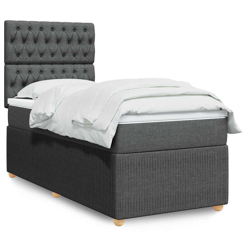 Boxspring met matras stof donkergrijs 90x200 cm – afbeelding 1