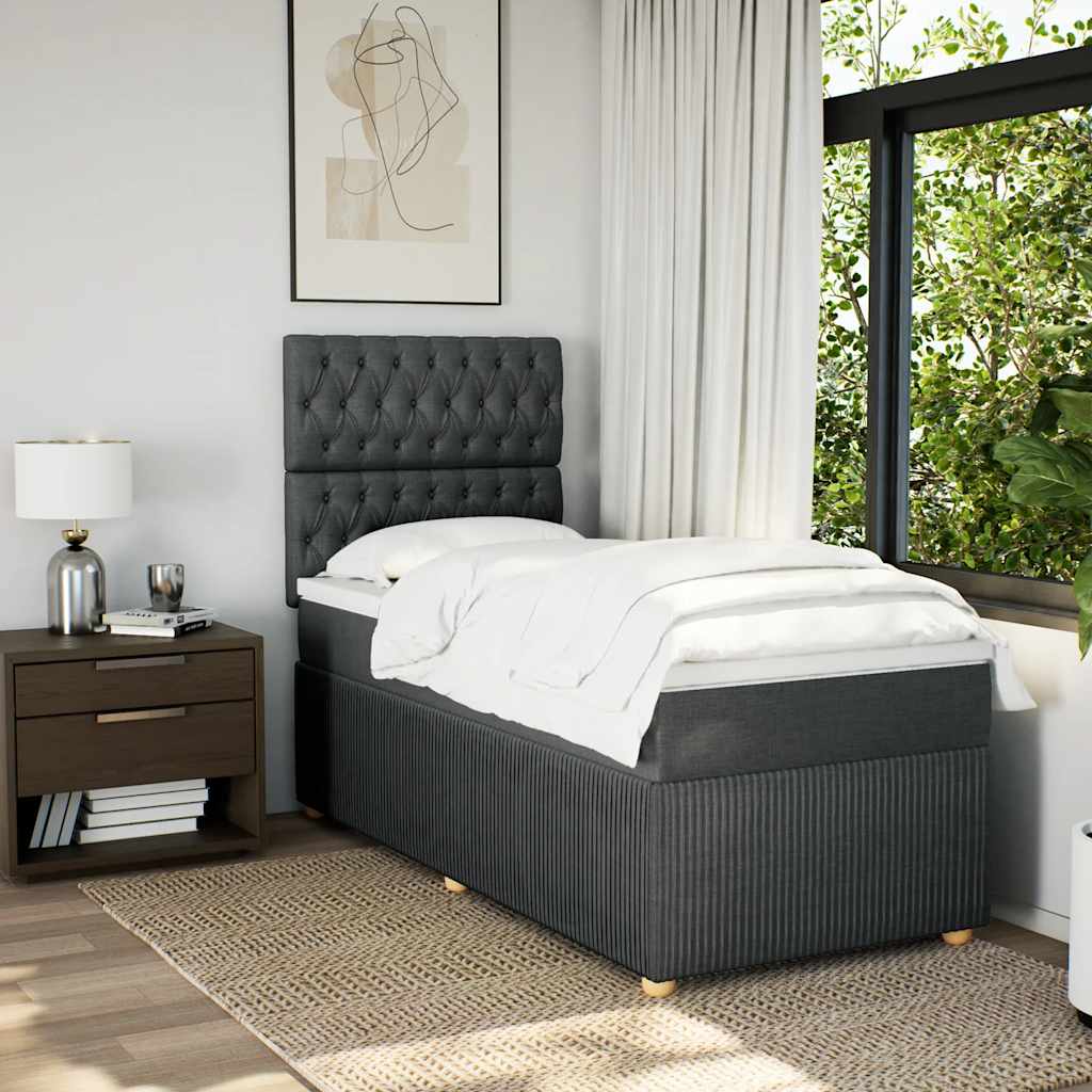 Boxspring met matras stof donkergrijs 90x200 cm – afbeelding 5