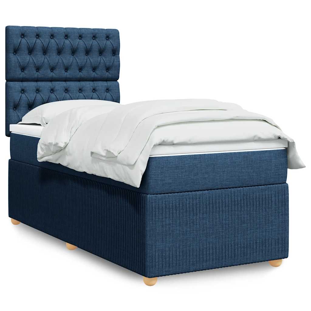 Boxspring met matras stof blauw 90x200 cm – afbeelding 1