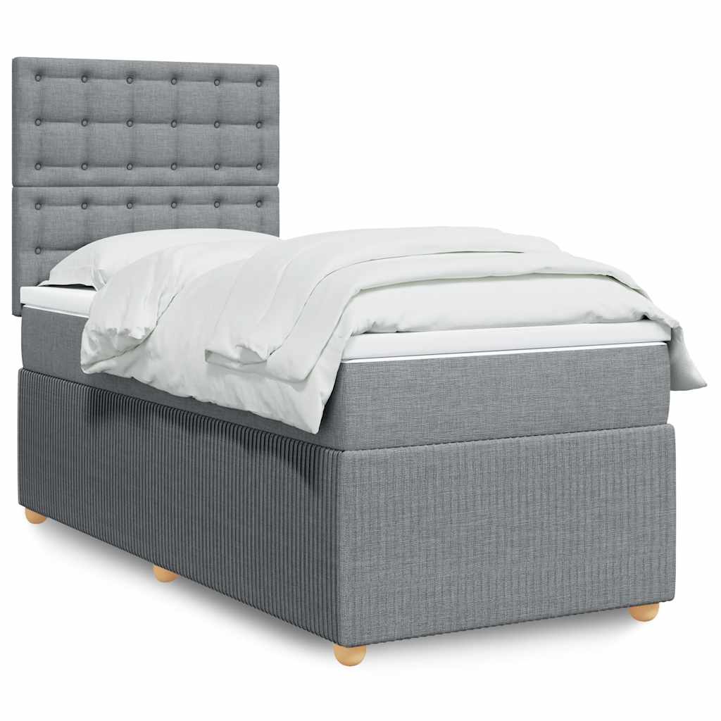 Boxspring met matras stof lichtgrijs 90x200 cm – afbeelding 1