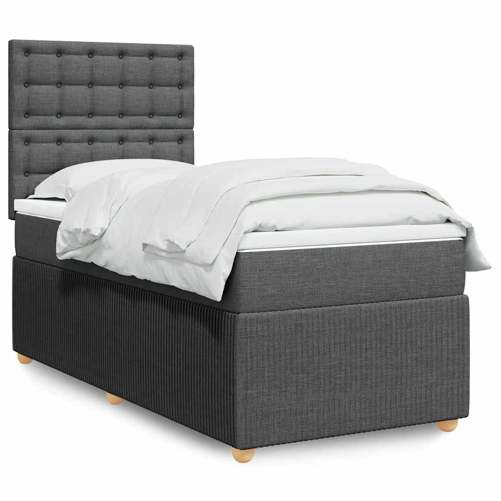 Boxspring met matras stof donkergrijs 90x200 cm – afbeelding 1